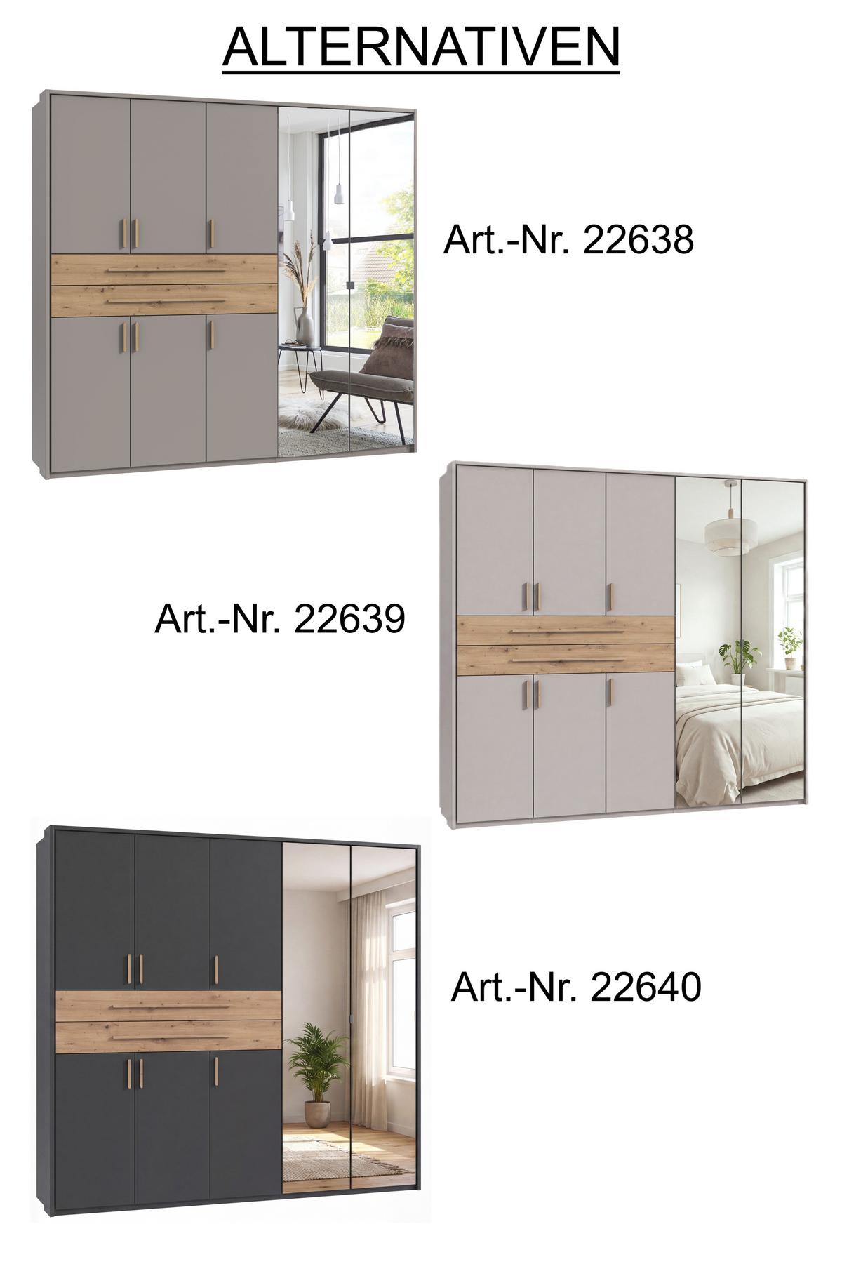 DREHTÜRENSCHRANK B228/H210/T58 cm Grafit, Kleiderschrank mit Passepartout, 2 Spiegeltüren, 2 große Schubkästen & Griffe in Eiche Artisan Dekor / 22640 - Graphitfarben/Eiche Artisan, Holzwerkstoff/Kunststoff (228/210/58cm) - luma-home