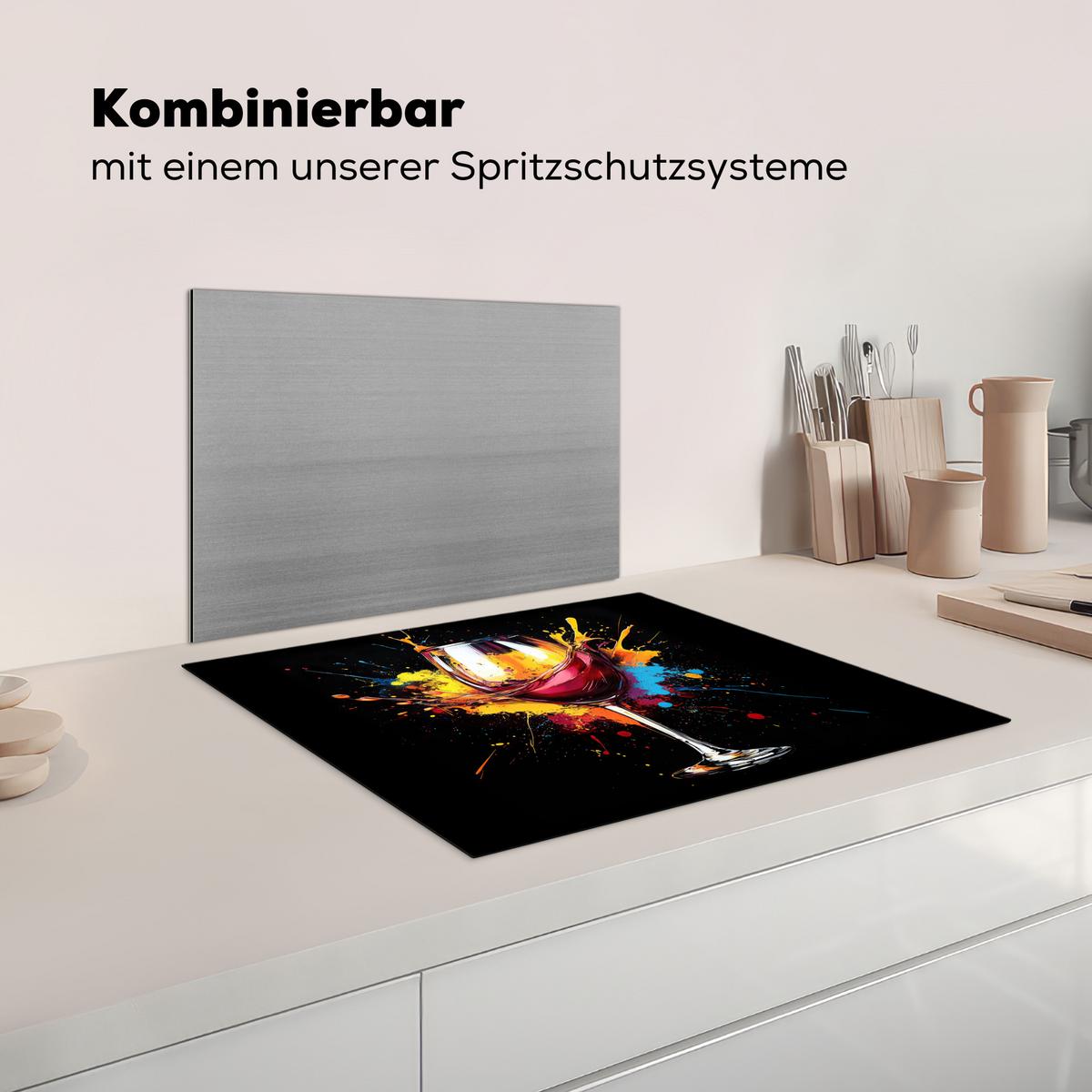 HERDABDECKPLATTE Wein - Glas - Graffiti - Getränk - Rot - Farbe Herdabdeckung Induktionsfeld 65x52 cm - Weinrot, Kunststoff (65/52/0.2cm) - MuchoWow