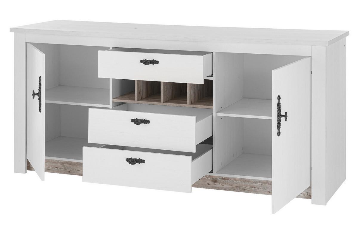 KÜCHENSCHRANK weiß Pinie Landhaus, Küche Unterschrank für Spüle oder Kochfeld 202 cm, Soft-Close - Schwarz/Weiß, Holzwerkstoff/Metall (202/92/60cm) - Furn.Design