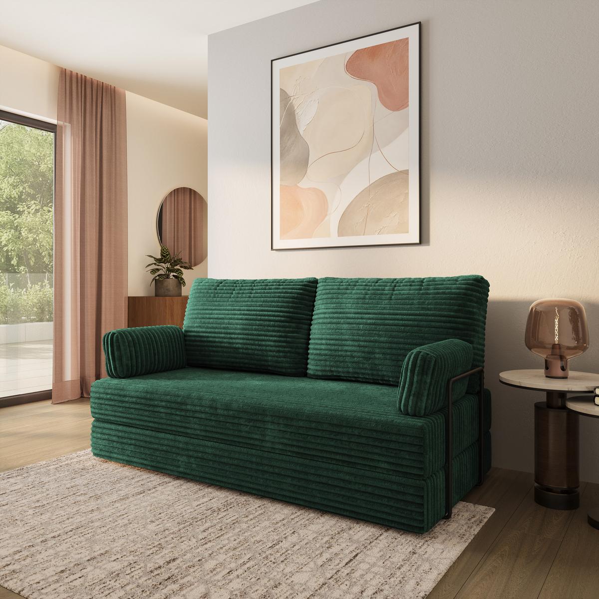BETTSOFA SILAR aus Schaumstoff Kordstoff Grün Schlaffunktion - Grün, Textil (170/86/80cm) - MASSENO