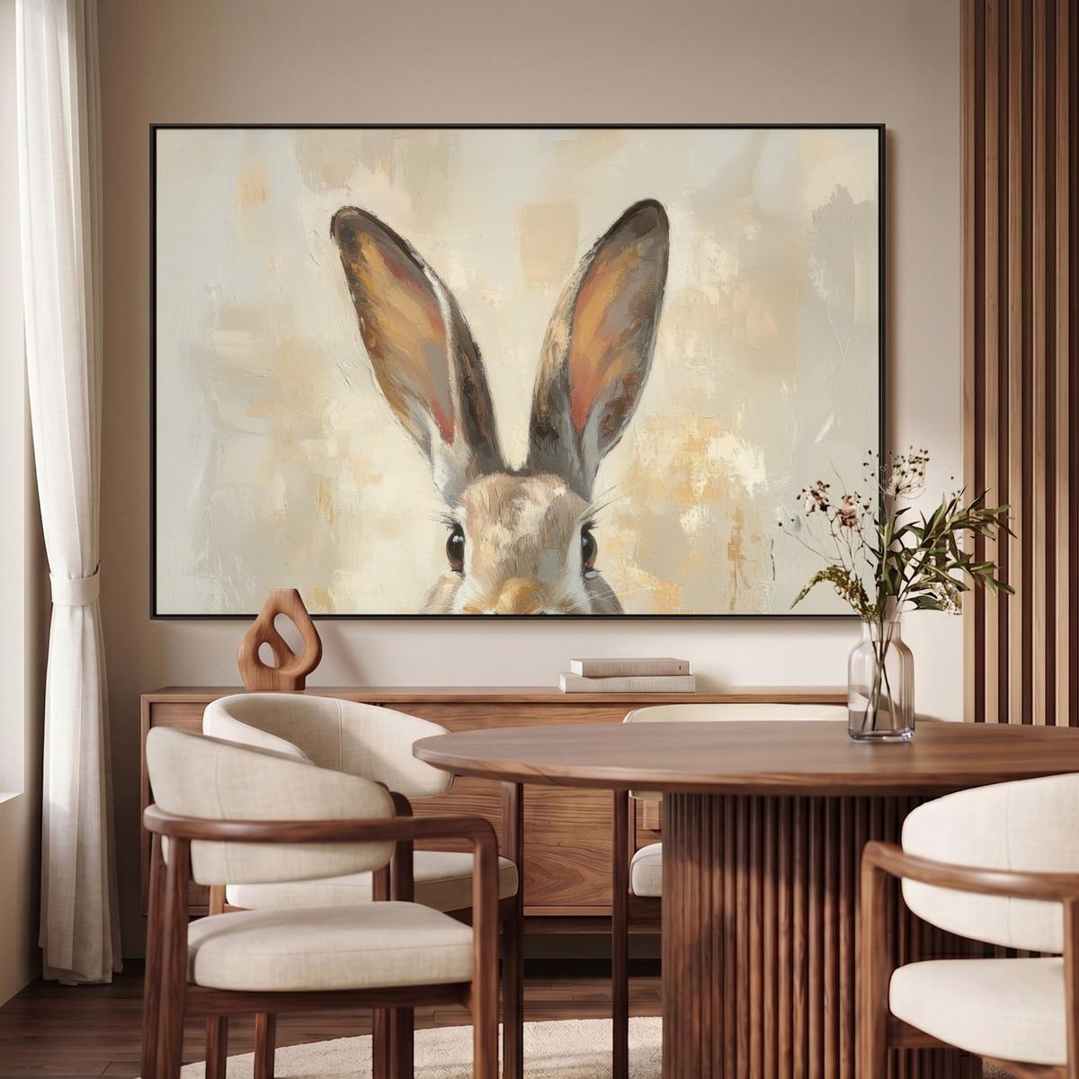 LEINWAND Bilder mit Rahmen - Hase - Ohren - Braun - 120x80 - Beige, Textil (120/80cm) - MuchoWow