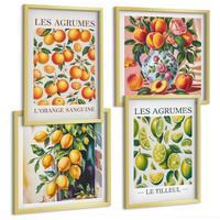 BILDER SET 4er Set - 50x50 cm & 40x60 cm Goldrahmen - Frische, farbenfrohe Zitrusfrüchte - Goldfarben, Kunststoff (50/50cm) - TULUP