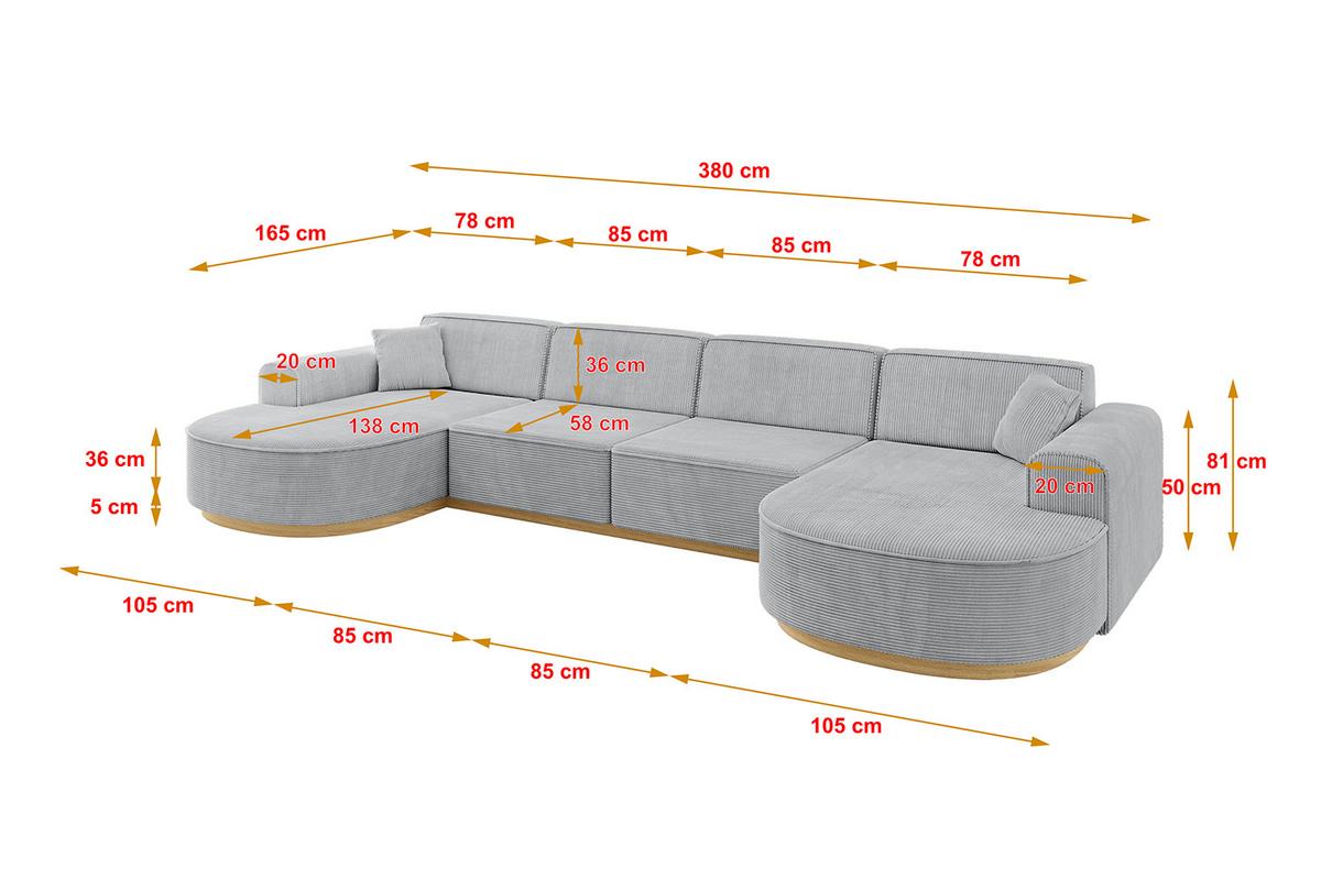WOHNLANDSCHAFT MARI-U2-v2 - 388x171x83 cm Grau Cord - Grau, Holzwerkstoff/Textil (388/83/171cm) - ALTDECOR