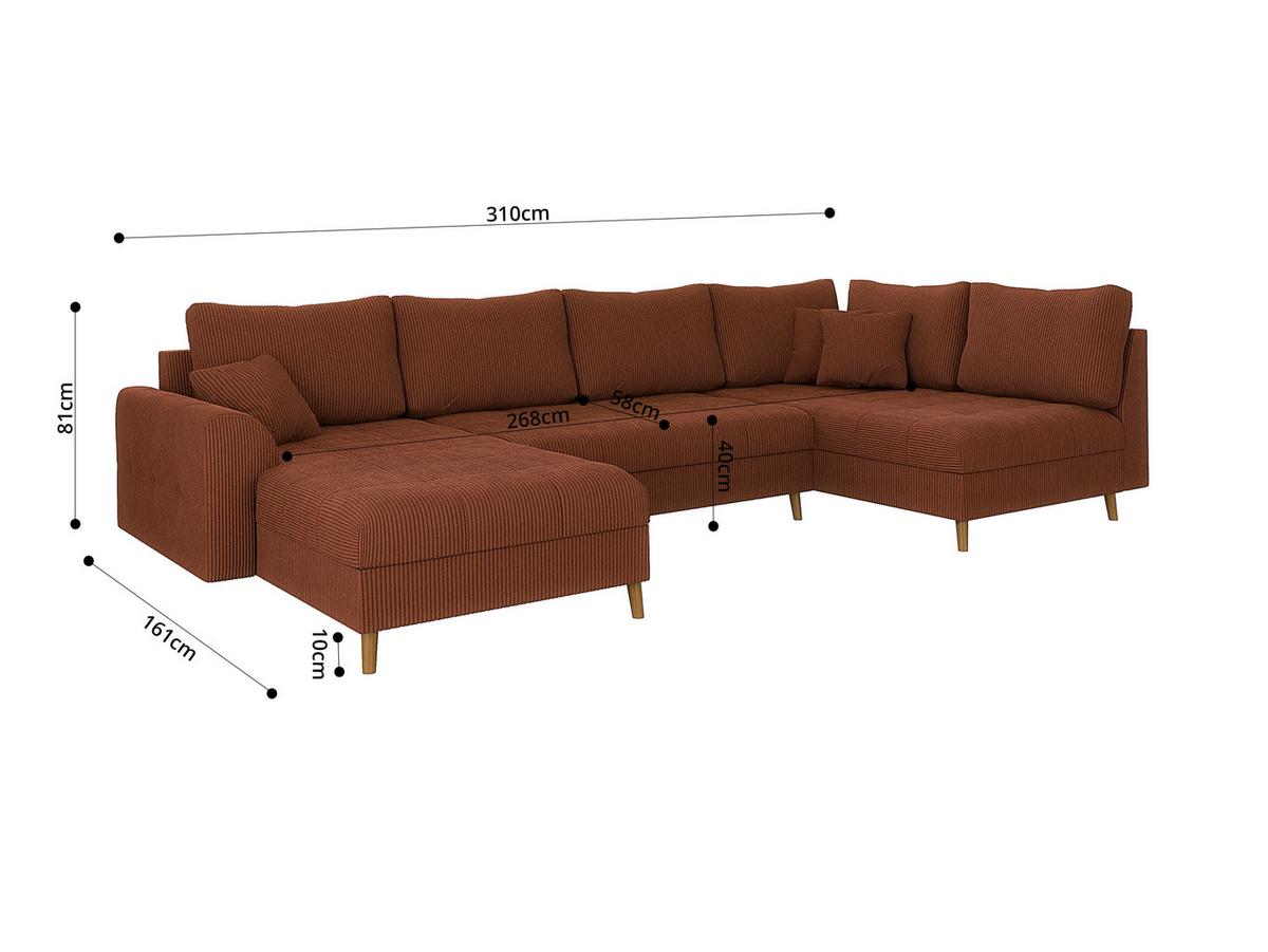 WOHNLANDSCHAFT inkl. Hocker Alma Terrakotta Cord - Terracotta/Braun, Holz/Textil (310/81/161cm) - S-Style Möbel