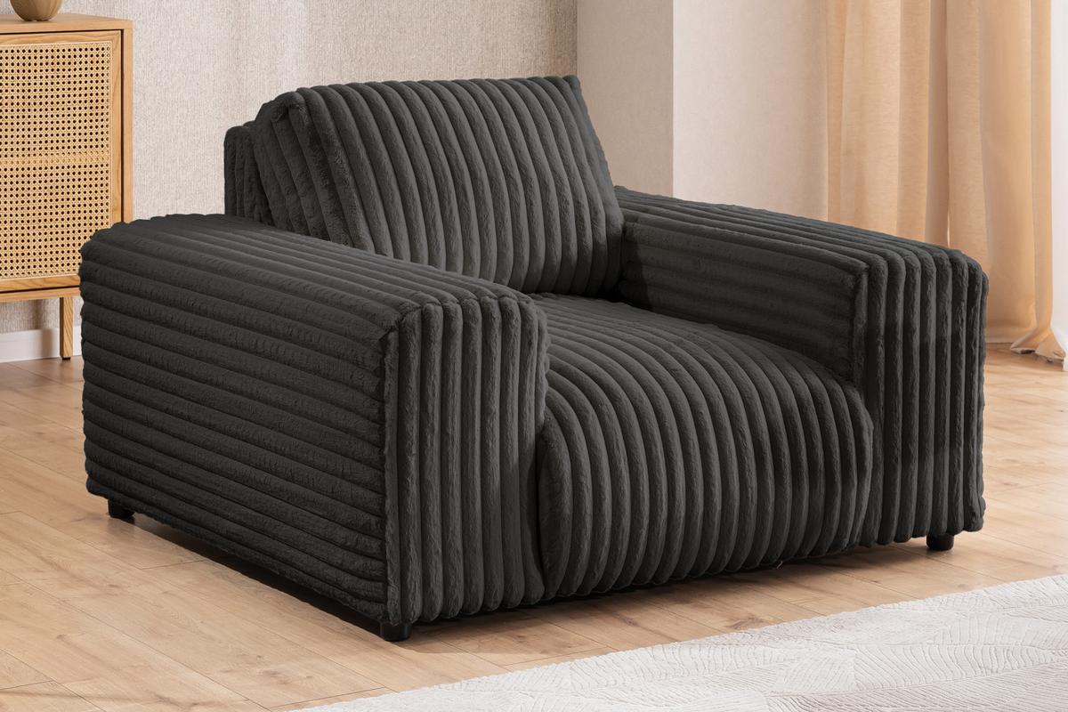 SITZGARNITUR 3+2 Mollis Dunkelgrau Plüschcord - Dunkelgrau/Schwarz, Holz/Kunststoff (213/79/108cm) - S-Style Möbel
