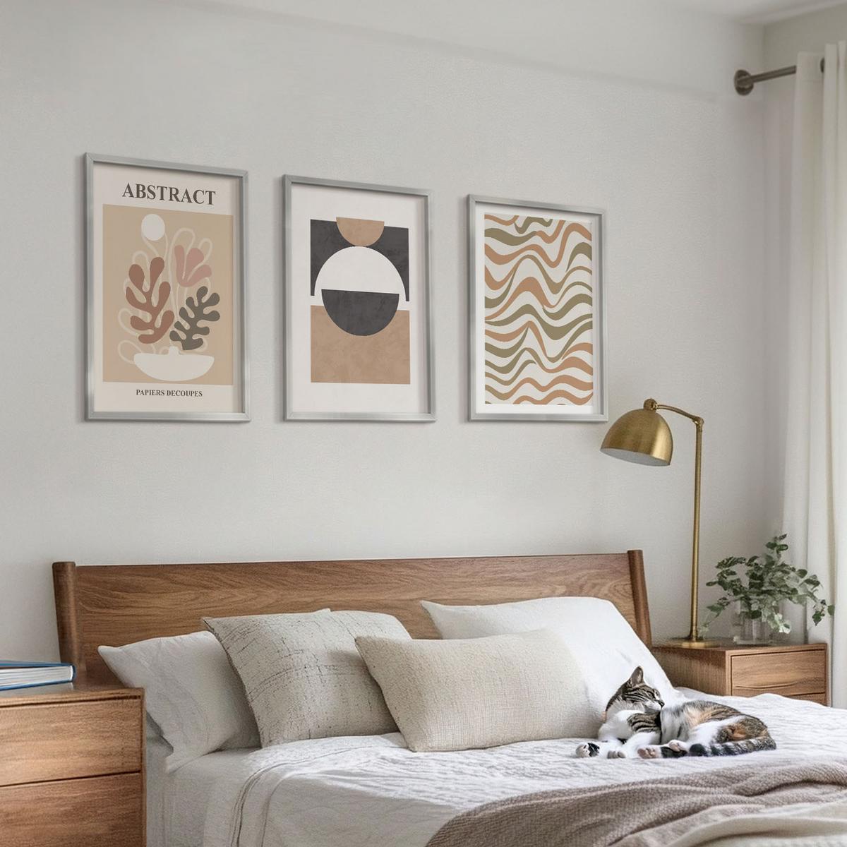 BILDER SET 3er Set - 40x60 cm Silberner Rahmen - Abstrakte Formenmuster - Silberfarben, Kunststoff (40/60cm) - TULUP