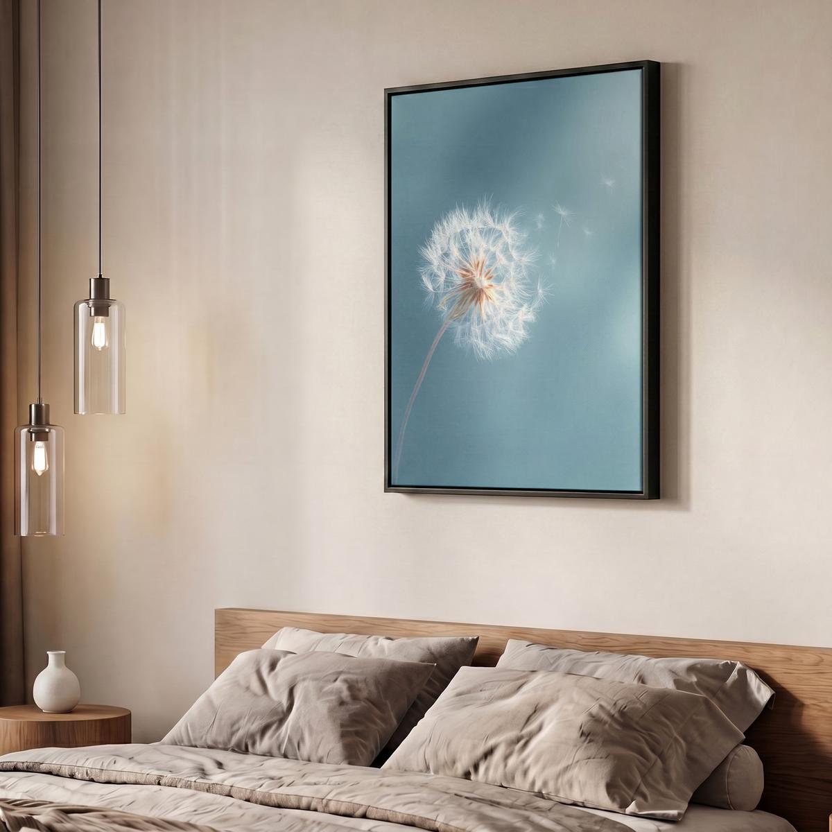LEINWAND Bilder mit Rahmen - Löwenzahn - Wind - Blau - 60x80 - Blaugrau, Textil (60/80cm) - MuchoWow
