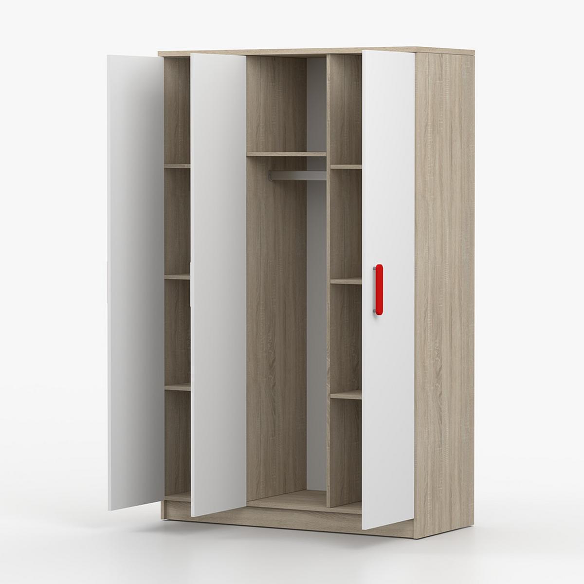 KLEIDERSCHRANK Jonas III 2D 19, 120/192/50, 3-türig, Sonoma-Eiche - Rot/Sonoma Eiche, Holzwerkstoff (120/194/50cm) - imoebel24
