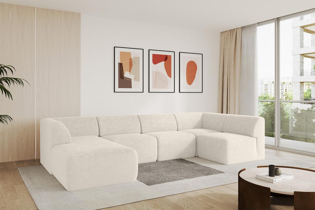 WOHNLANDSCHAFT Ottomane Links MOVO-L 345x180x78 cm Hellbeige Tissu - Sandfarben, Holzwerkstoff/Kunststoff (345/78/180cm) - ALTDECOR