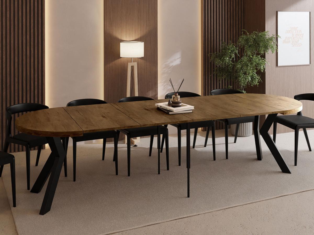 ESSTISCH Savio rund ausziehbar verlängerbar XXL, Eiche Braun Rustikal 100-300/100/77 cm - Alteiche/Schwarz, Holz/Holzwerkstoff (100/300/77cm) - WFL GROUP