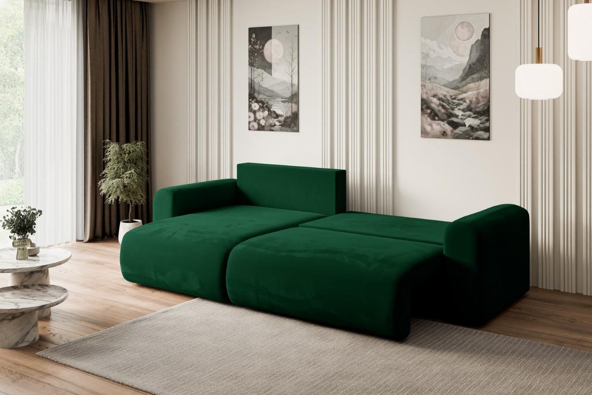 ECKSOFA mit Schlaffunktion und Bettkasten ORRO-L - 272x145x83 cm Grün Velours - Schwarz/Grün, Holzwerkstoff/Kunststoff (272/145cm) - ALTDECOR