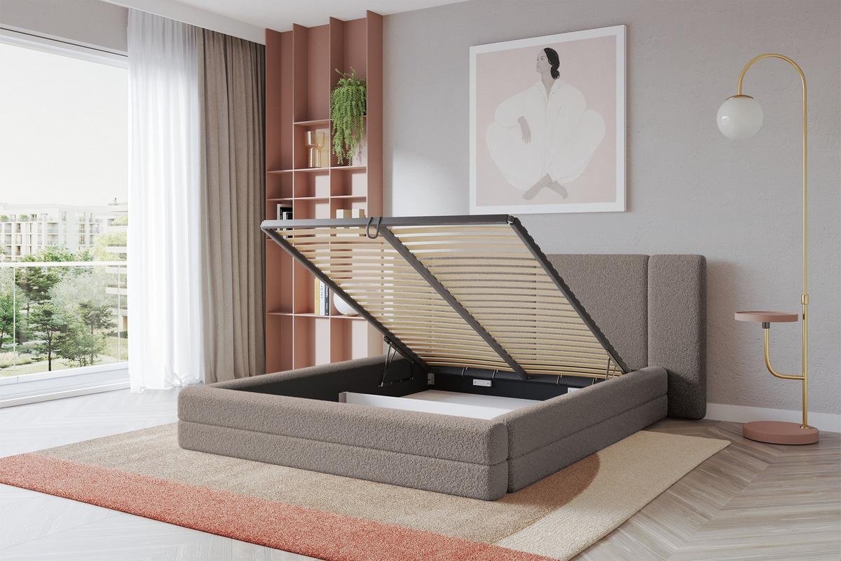 POLSTERBETT mit Bettkasten und Lattenrost, Bett mit Matratze H3/H4 - TEVO 140x200 Braun - Braun, Holzwerkstoff/Textil (140/200cm) - ALTDECOR
