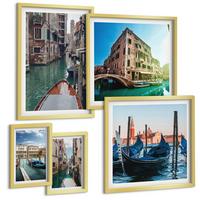 BILDER SET 5er Set - 50x50 cm & 20x30 cm & 40x60 cm Goldrahmen - Küchenutensilienmuster Blätter - Goldfarben, Kunststoff (40/60cm) - TULUP