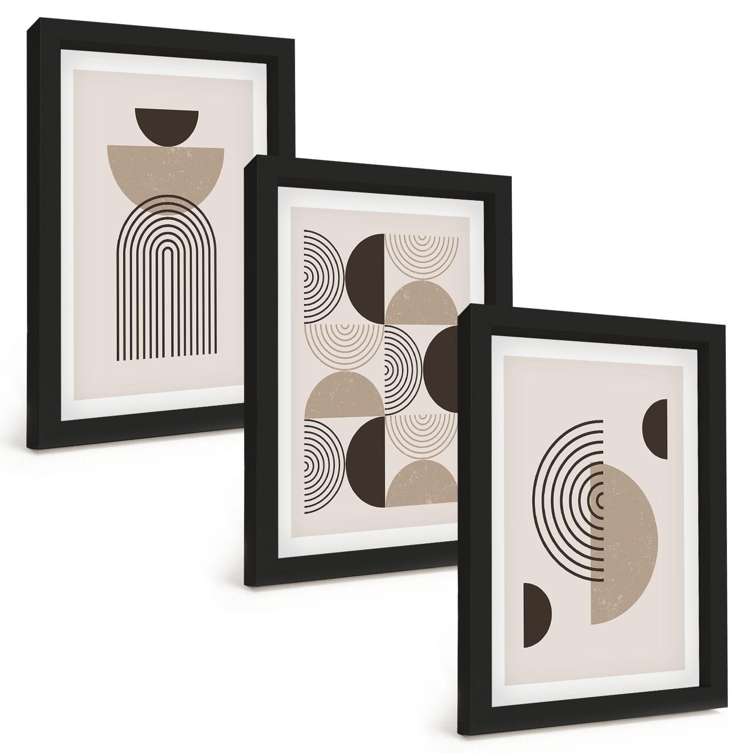BILDER SET 3er Set - 20x30 cm Schwarzer Rahmen - Abstrakte Minimalismusmuster - Schwarz, Kunststoff (20/30cm) - TULUP