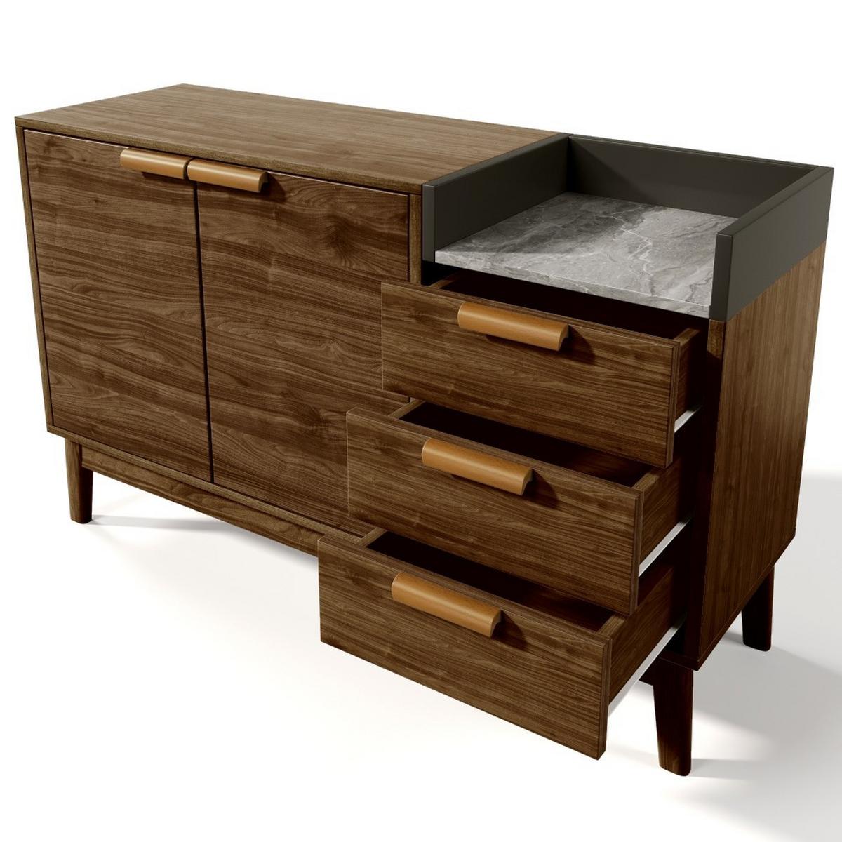 SIDEBOARD in Walnussoptik mit 2 Türen und 3 Schubladen - Braun, Holzwerkstoff (120/77/40cm) - Urban Meuble