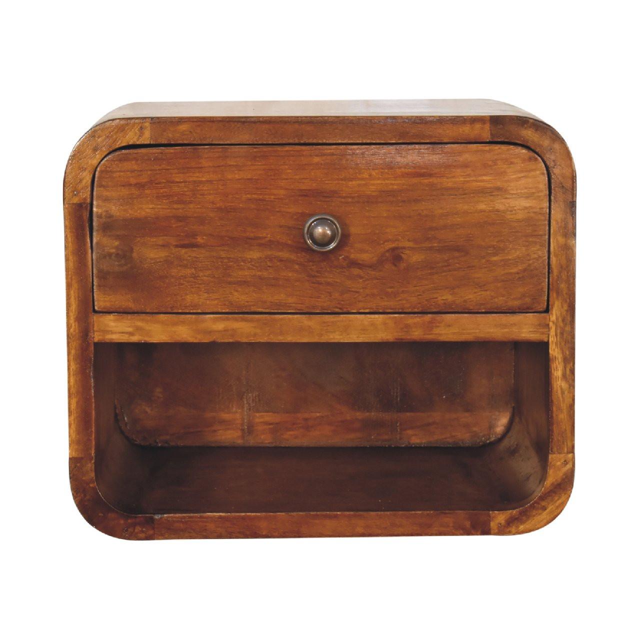 NACHTTISCH mit einer Schublade, Wandmontiert, 1 Schublade, 1 offenes Fach, braun - Kastanienfarben/Messingfarben, Holz/Metall (30/25/25cm) - Artisan Furniture
