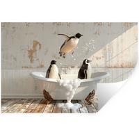 WANDTATTOO Vintage - Pinguin - Badewanne - Schaumstoff Wandsticker 120x80 cm - Schwarz, Kunststoff (120/80/0.1cm) - MuchoWow