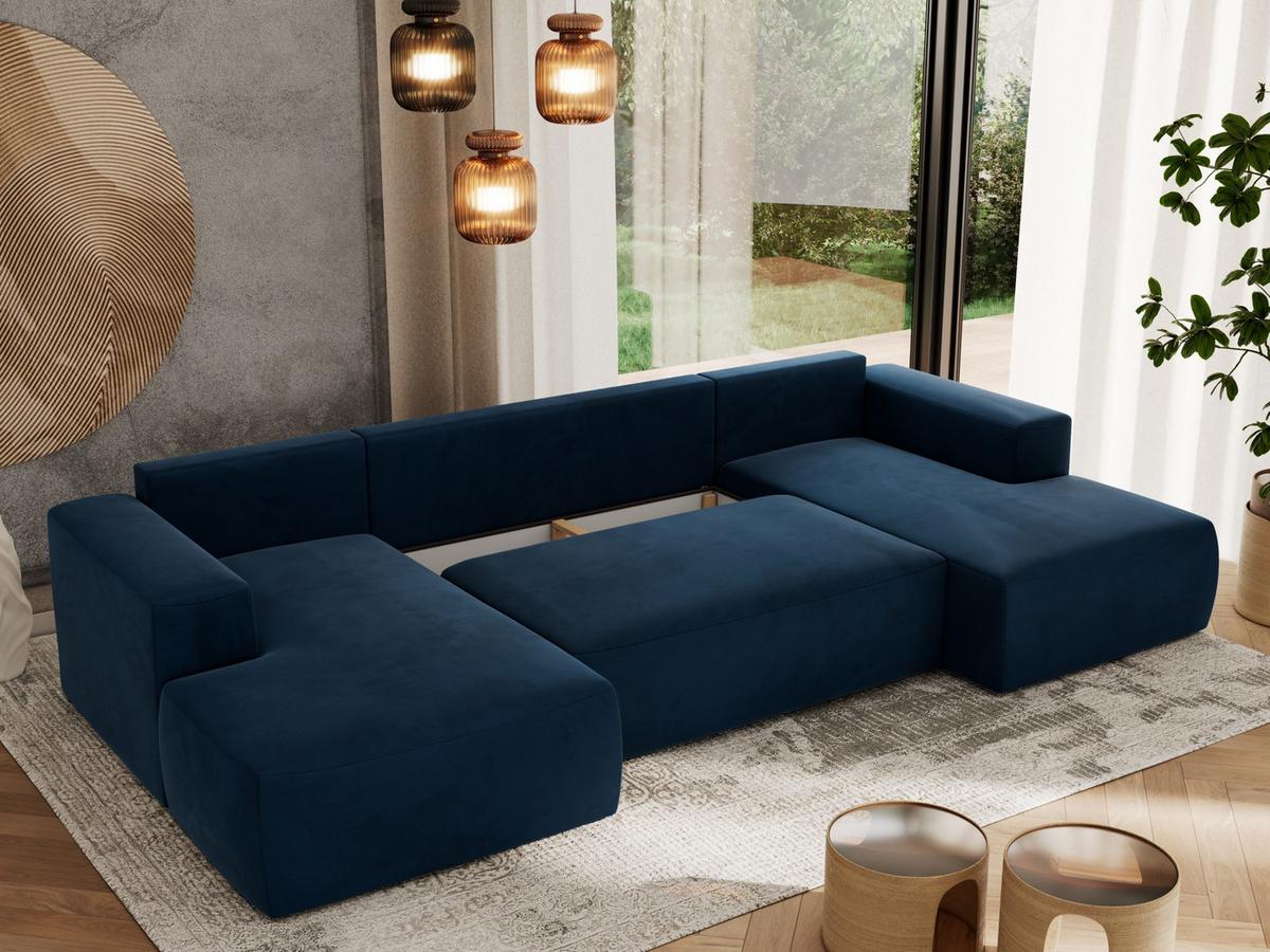 WOHNLANDSCHAFT TRENTINO U Dunkelblau Velvet - Schwarz/Dunkelblau, Kunststoff/Textil (334/91/163cm) - MKS