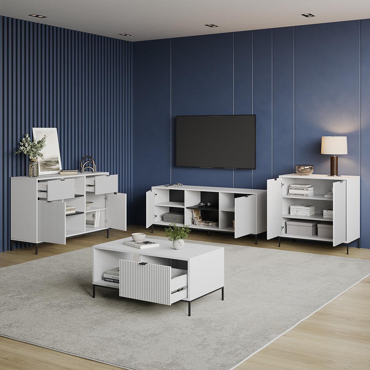 KOMMODE Aterno Weiß 120 x 81.2 cm mit 2 Schubladen und 2 Türen - Weiß, Holzwerkstoff (120/81.2/40cm) - Livinity®