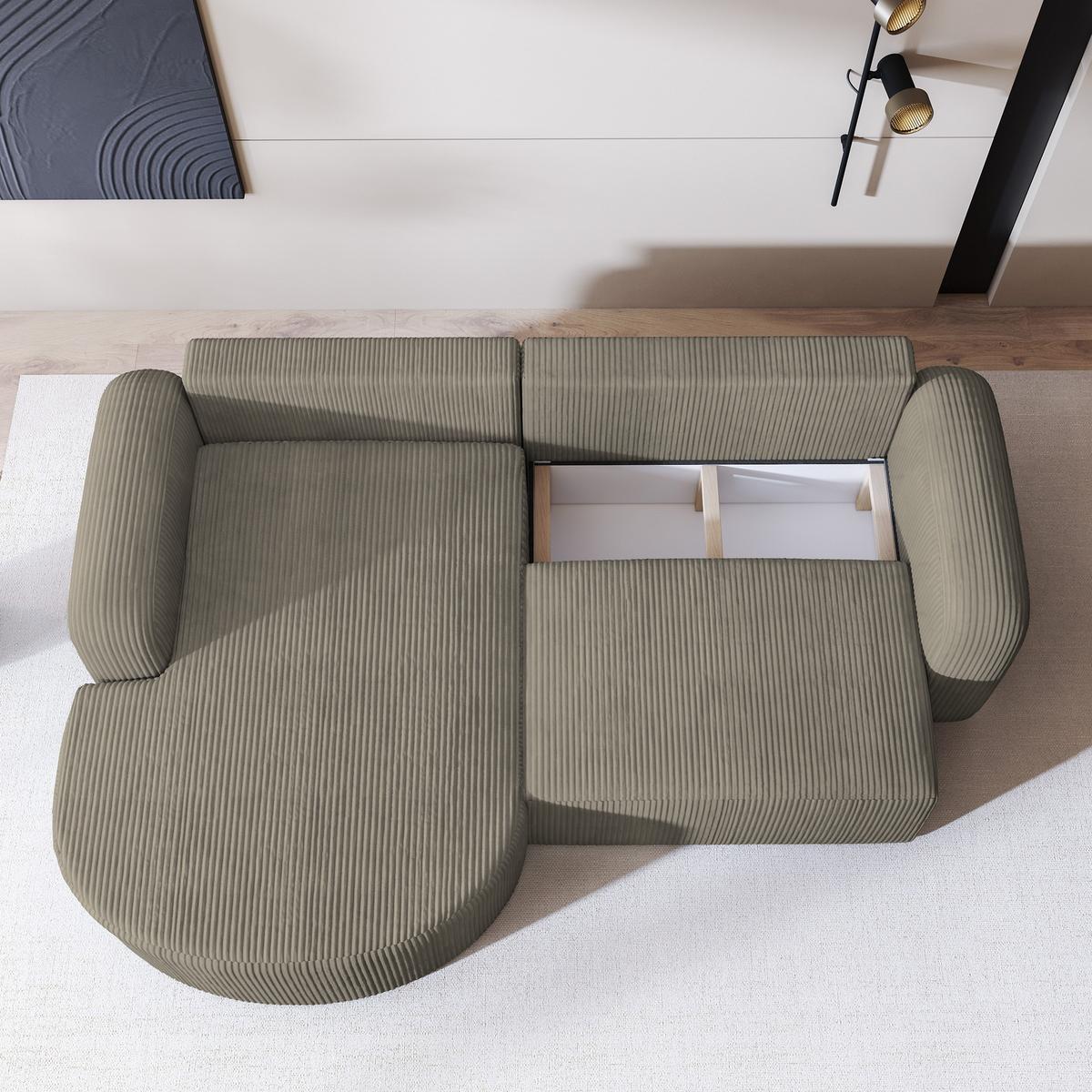 ECKSOFA AMILIA P L-S Beige Kordstoff mit Schlaffunktion - Beige, Holz (263/174cm) - MASSENO