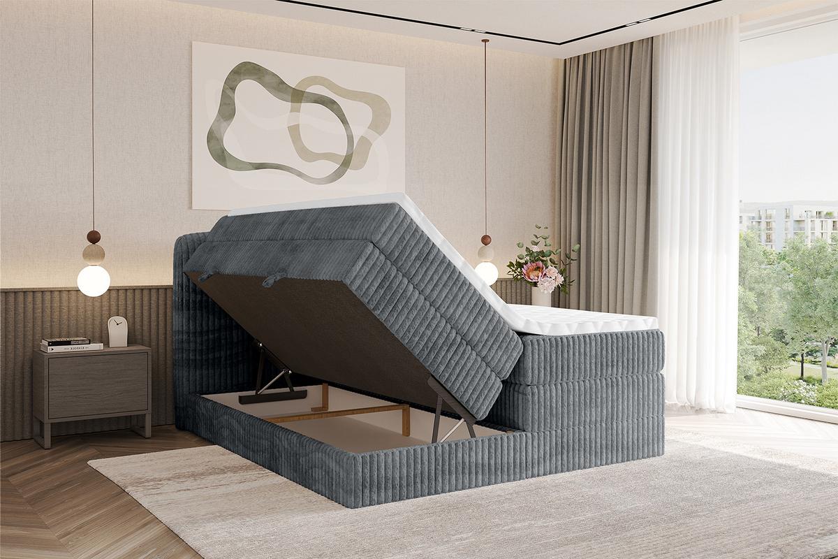 BOXBETT mit Matratze H3|H4 - NINA KING - 200x200 cm - Dunkelgrau - Schieferfarben, Holzwerkstoff (200/200cm) - ALTDECOR