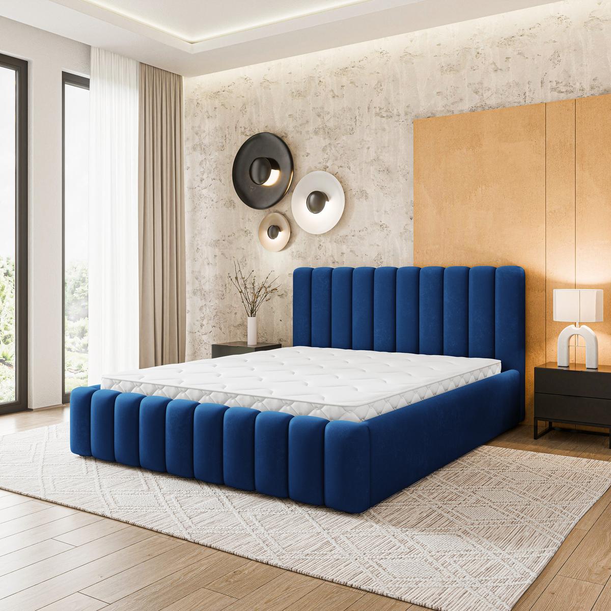 POLSTERBETT DINESE 140x200 cm mit Bettkästen - Blau - Blau, Holz (200/140cm) - MASSENO