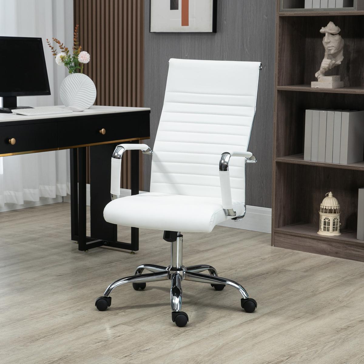 BÜROSTUHL Drehstuhl Chefsessel höhenverstellbar Kunstleder Schaumstoff Weiß - Weiß, Leder (62/114/54cm) - Vinsetto