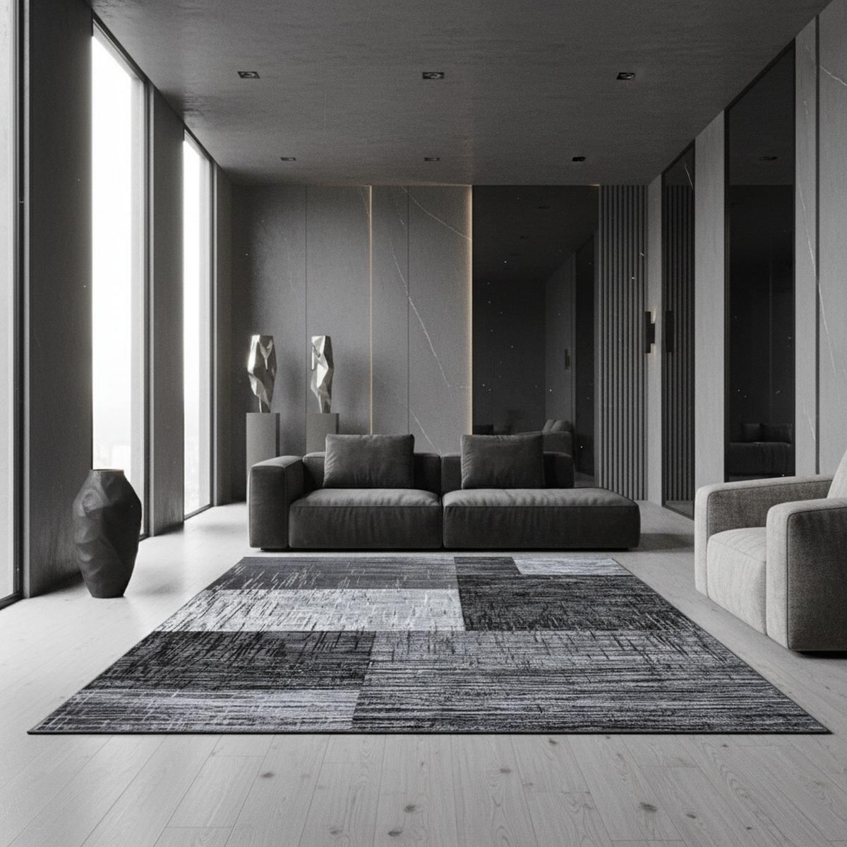 TEPPICH Kurzflor INN in Schwarz, abstrakt kariert, 120 x 170 cm - Schwarz, Textil (120/170cm) - KADIMA DESIGN