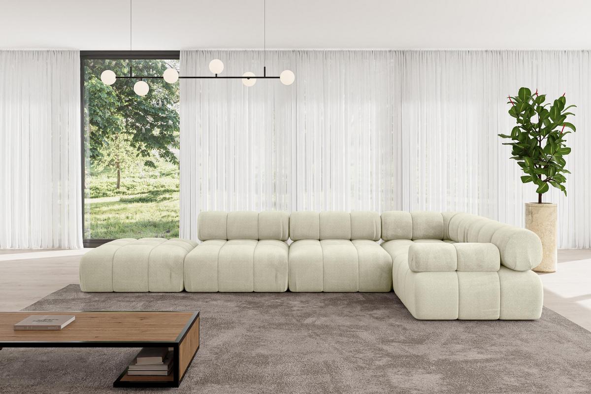 ECKSOFA modulares Sofa Felto-L2 - 380x190x70 cm Beige Velours - Beige, Holzwerkstoff/Textil (380/190cm) - ALTDECOR