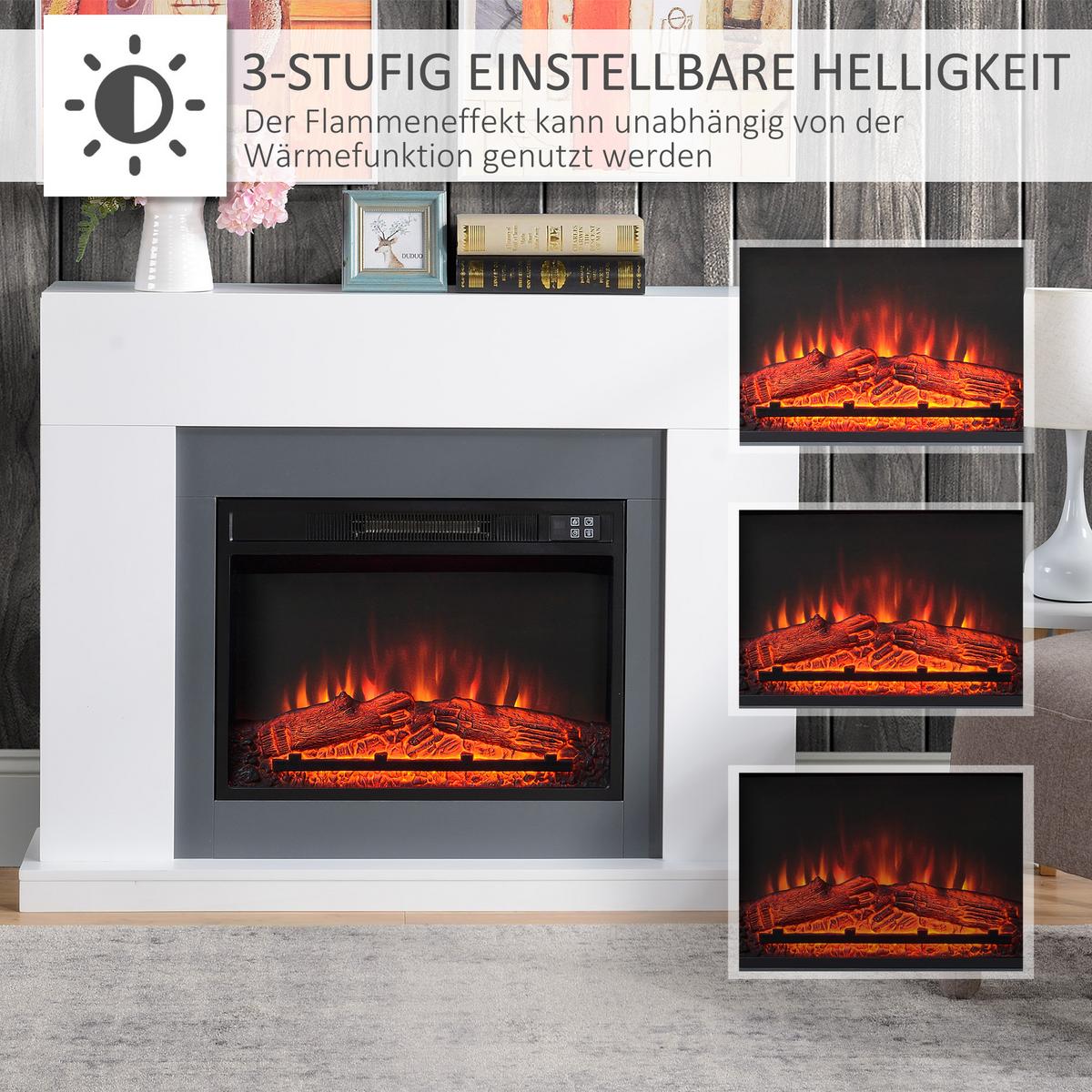 LED Elektrokamin Standkamin mit Flammeneffekt 1800/2000W Weiß - Weiß, Metall (26.6/87.5/113cm) - HOMCOM