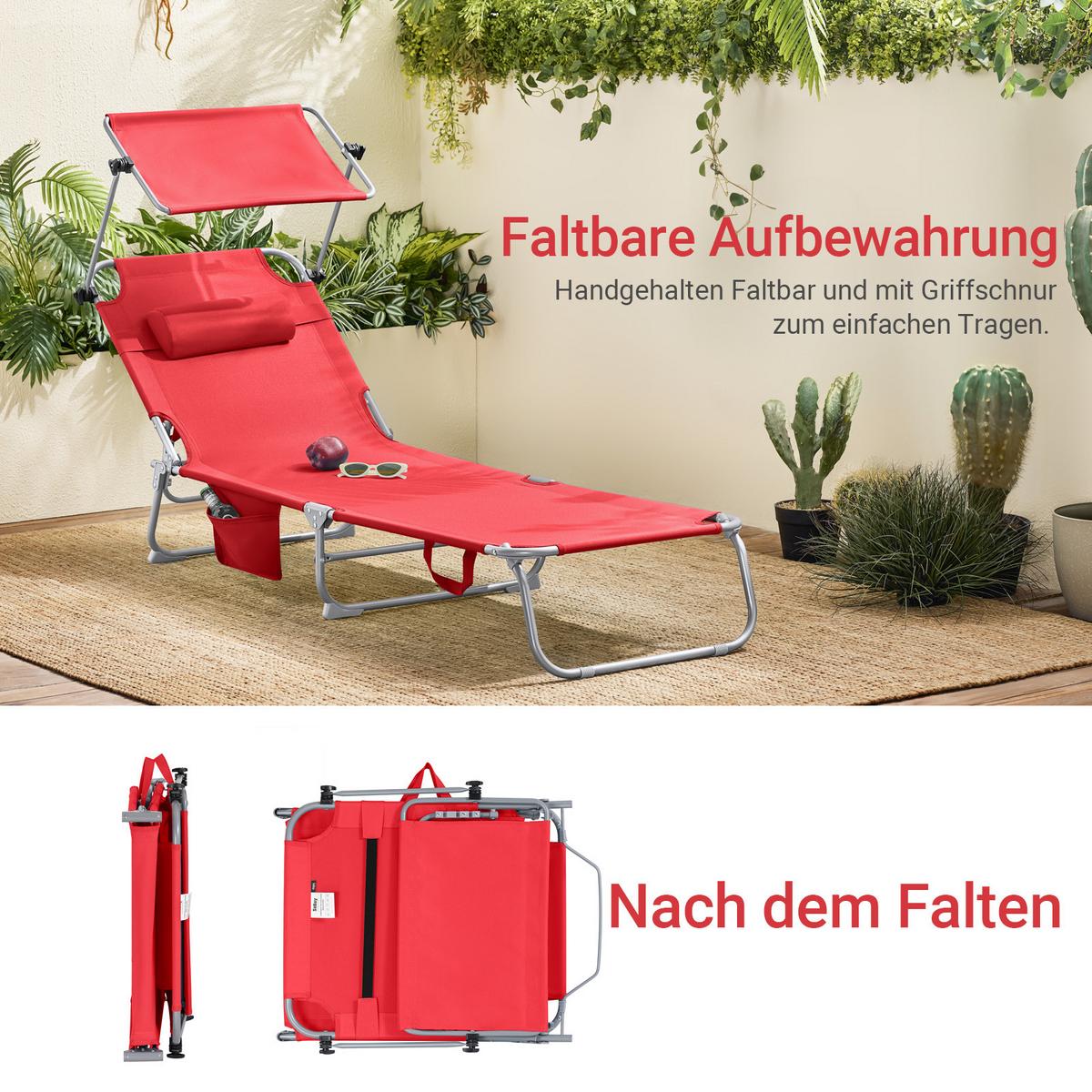 SONNENLIEGE Rot - Rot, Textil/Metall (195/90/63cm) - SoBuy