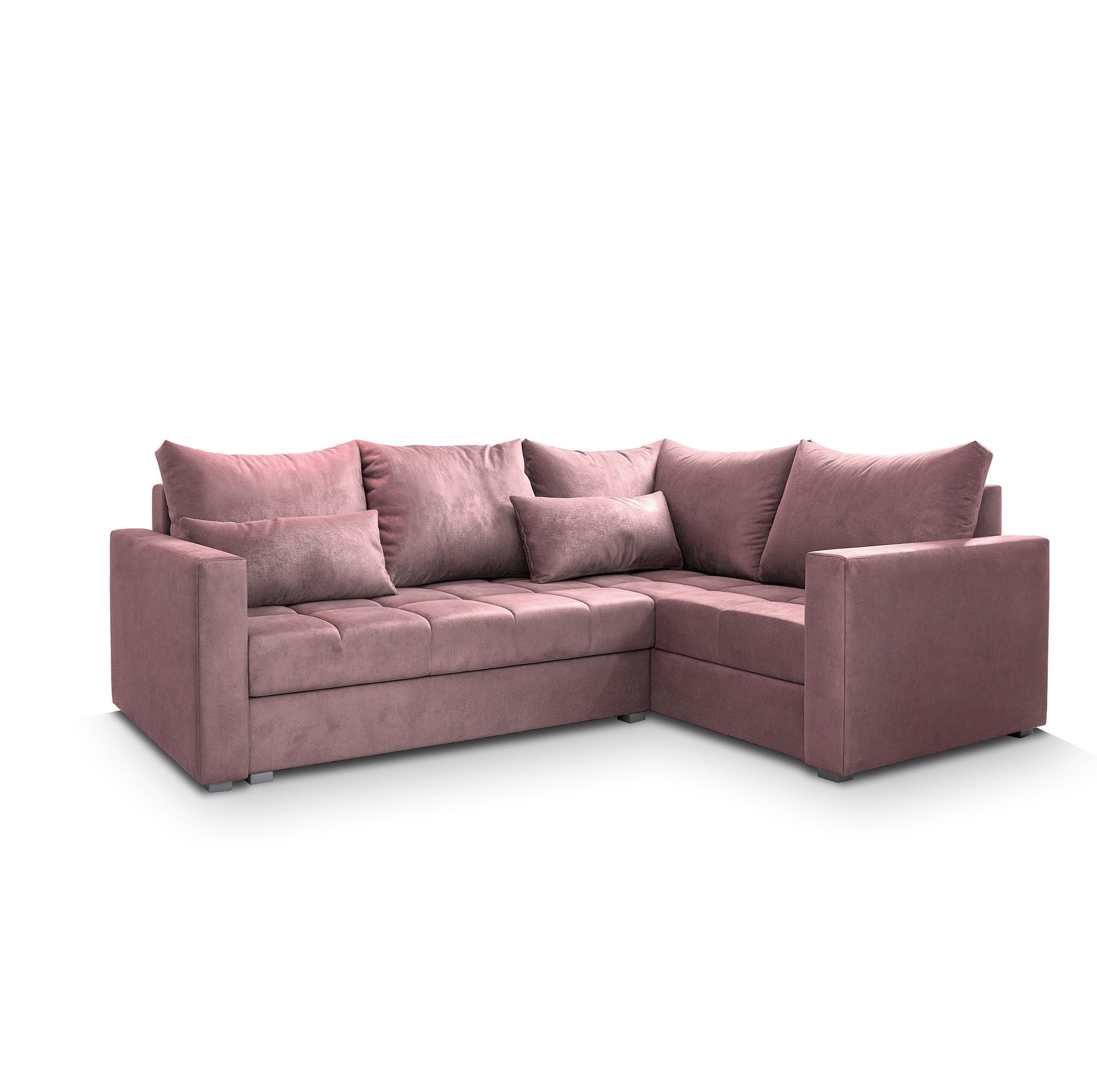 ECKSOFA LIRENO R-S Rosa Plüsch-Stoff mit Schlaffunktion - Rosa/Grau, Holz/Kunststoff (220/153cm) - MASSENO