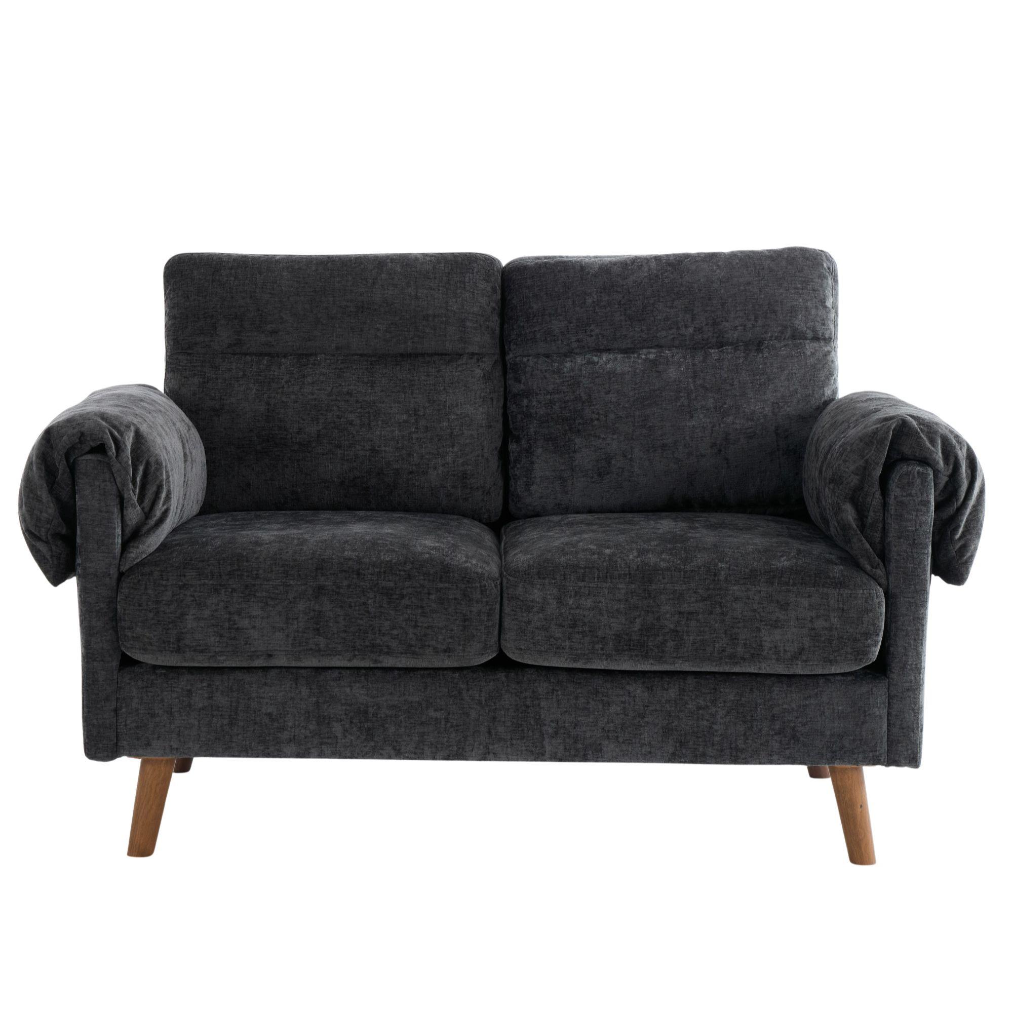 2-SITZER-SOFA aus schwarzem chenille, kompakt und platzsparend - Schwarz, Textil (70/85/124cm) - Urban Meuble
