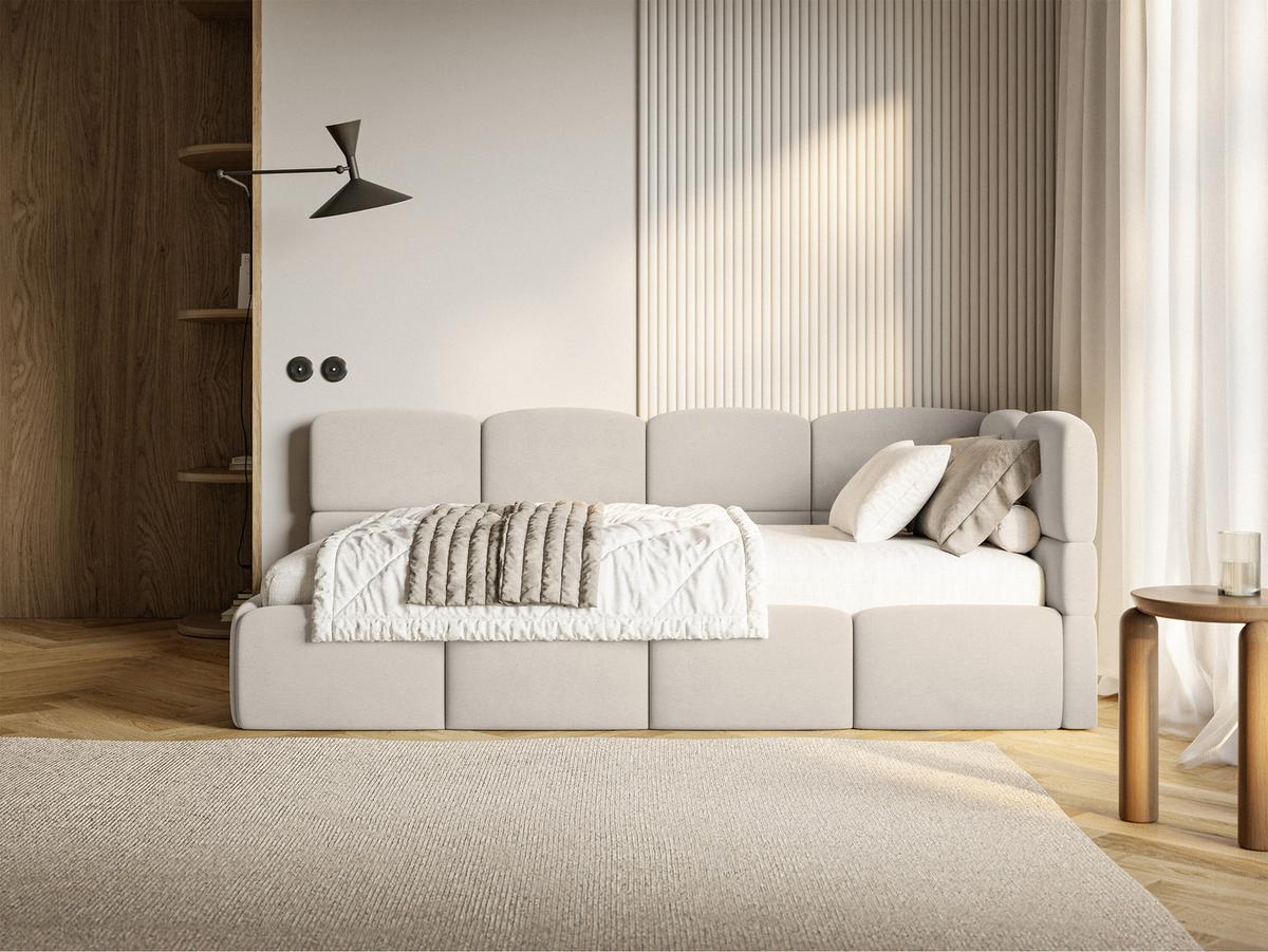 JUGENDBETT Cloudy Hellbeige 120 cm, Easy-Clean-Velours - Ecru/Schwarz, Kunststoff/Textil (120/200cm) - Selsey
