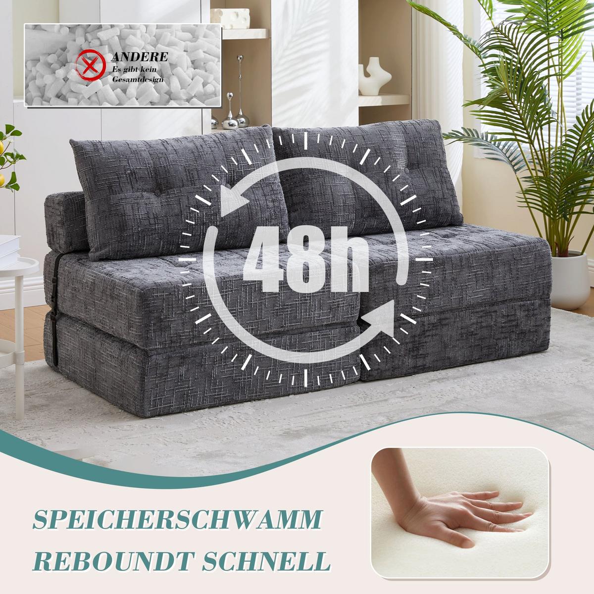 KLAPPBARER Chenille-Sessel mit Kissen, 79 x 79 x 57 cm, Grau - Grau, Textil (79/57/79cm) - Urban Meuble