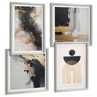 BILDER SET 4er Set - 50x50 cm & 40x60 cm Silberner Rahmen - Abstrakte Geometrie-Komposition - Silberfarben, Kunststoff (50/50cm) - TULUP