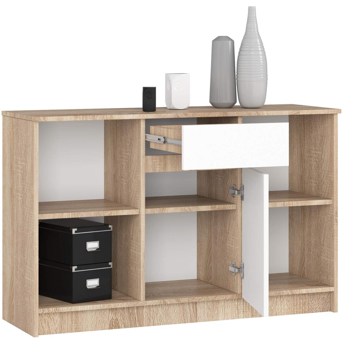 KOMMODE Eiche Sonoma, Weiß 77/120/40 - Weiß, Holzwerkstoff (120/77/40cm) - RAUMHIRSCH FURNITURE