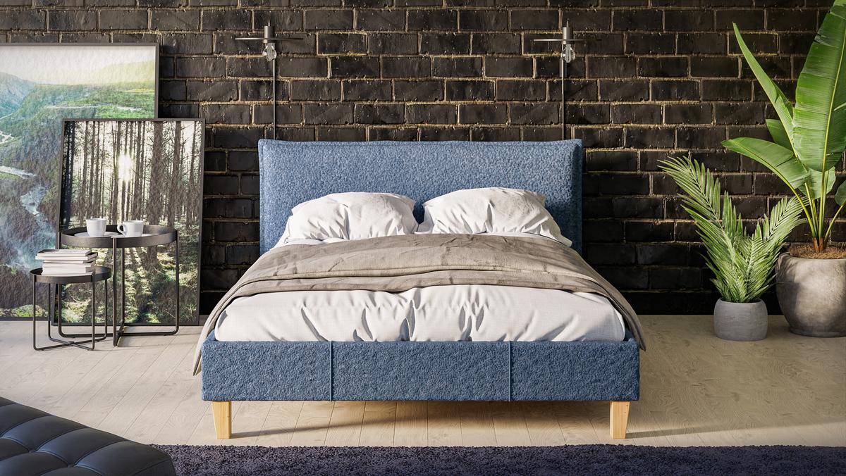 POLSTERBETT Arles 140/200 cm Boucle-Stoff - Blau/Hellbraun, Holz/Textil (140/200cm) - S-Style Möbel