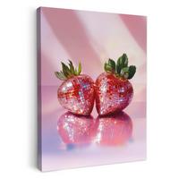 LEINWANDBILD Disco - Obst - Glitzer - Erdbeere Room Decor 30x40 cm - Pink, Textil (30/40cm) - MuchoWow
