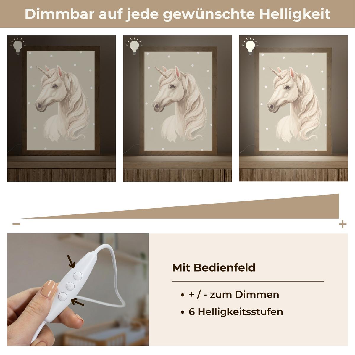 NACHTTISCHLAMPE Einhorn - Weiß - Punkte 20x30 cm - Taupe, Holzwerkstoff (8/20/30cm) - OnlyWow
