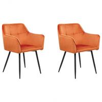 ESSZIMMERSTUHL 2er-Set Samtstoff Orange Jasmin - Orange, Textil/Metall (60/84/49cm) - Beliani