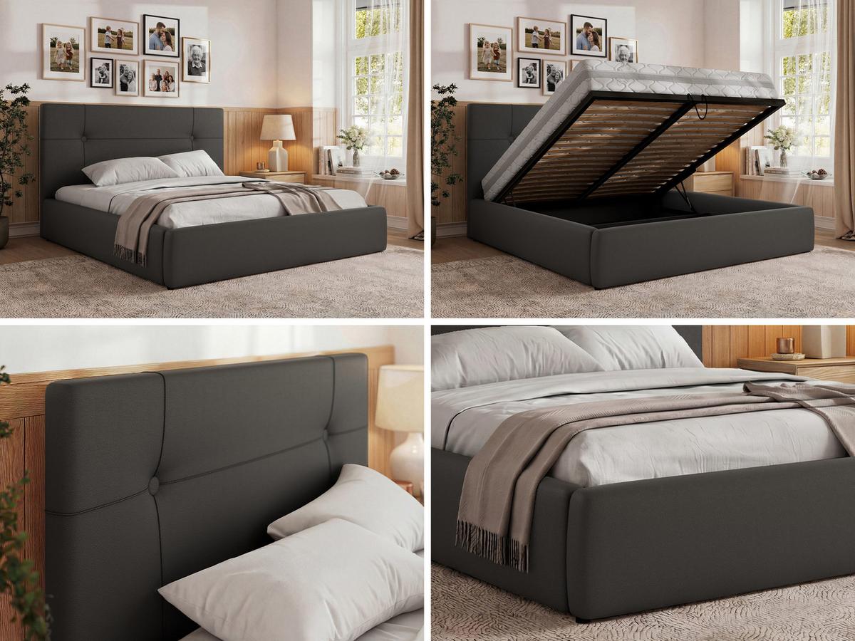 POLSTERBETT CALERIO CLASSIC 200/200 - Dunkelgrau Kunstleder - Matratze Pocket - Dunkelgrau/Schwarz, Kunststoff/Textil (200/200cm) - MKS