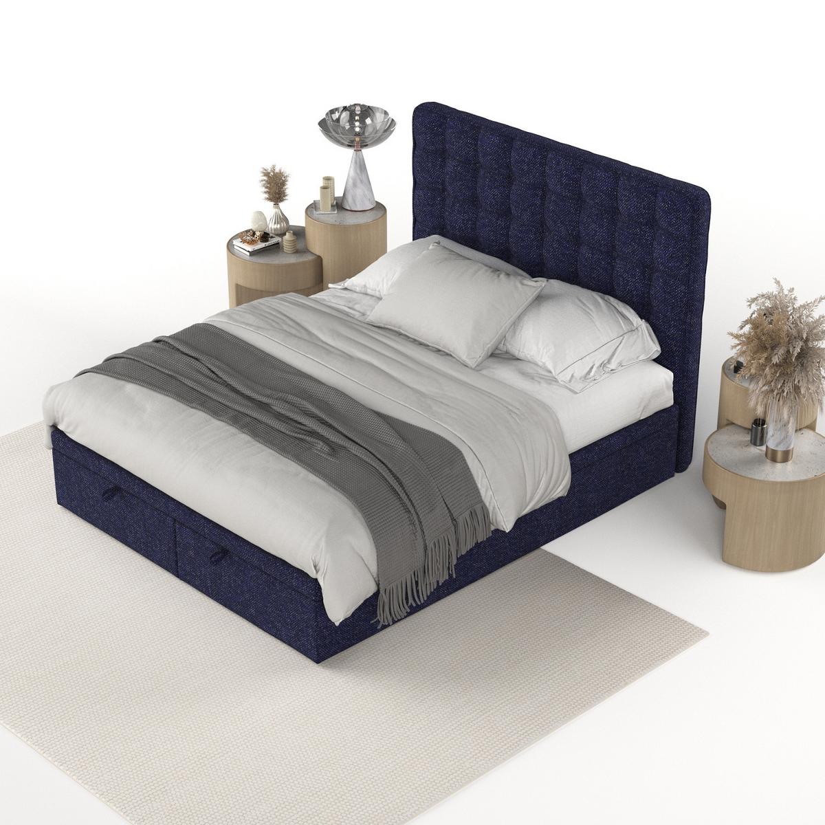POLSTERBETT Celestia mit Stauraum 160/200 cm Marineblau im Alta Stoff - Schwarz/Dunkelblau, Holz/Holzwerkstoff (160/200cm) - AltaBeds