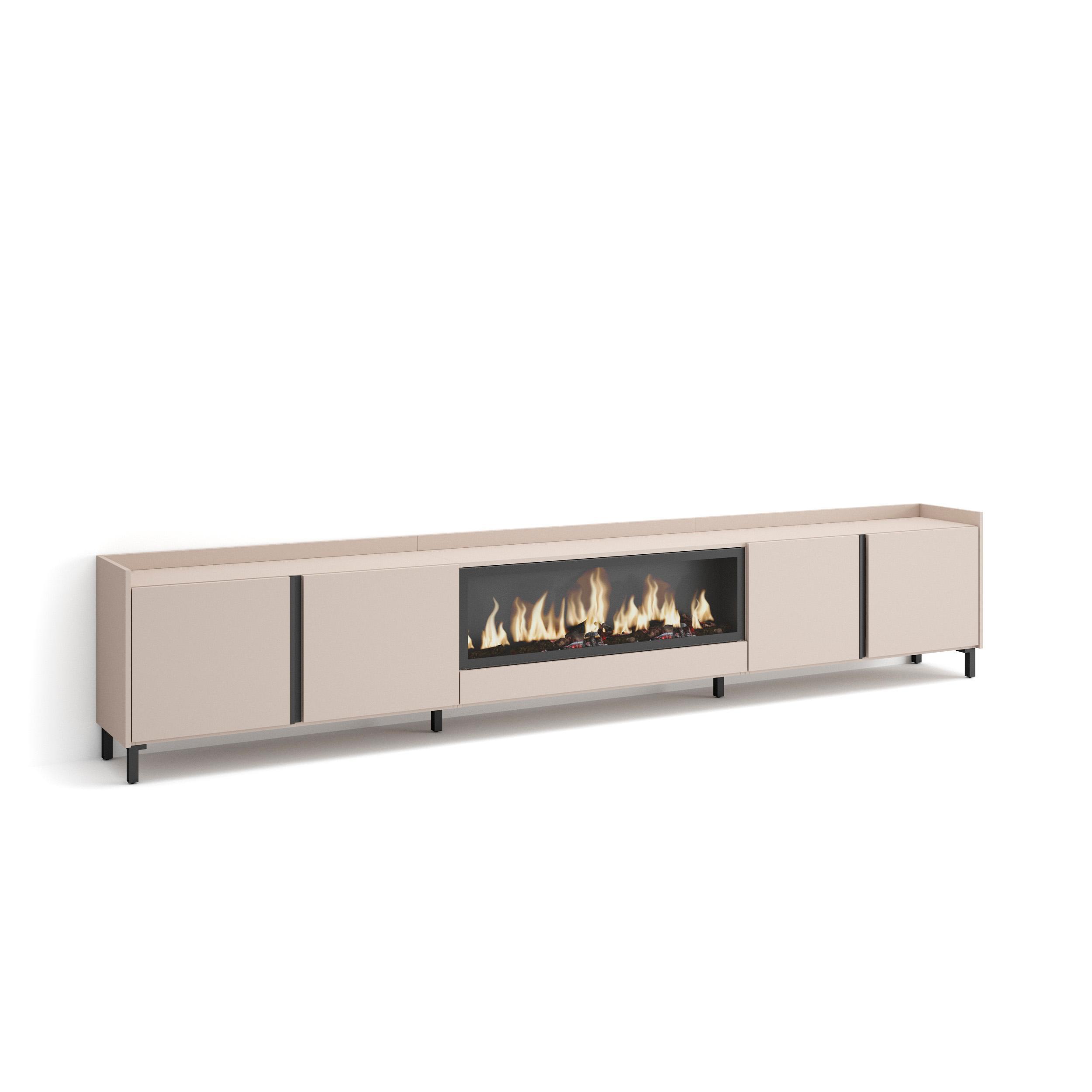 LOWBOARD, Beige, 315/35/61cm, Kamin mit Feuereffekt XXL - Beige, Holzwerkstoff (315/61/35cm) - Skraut Home