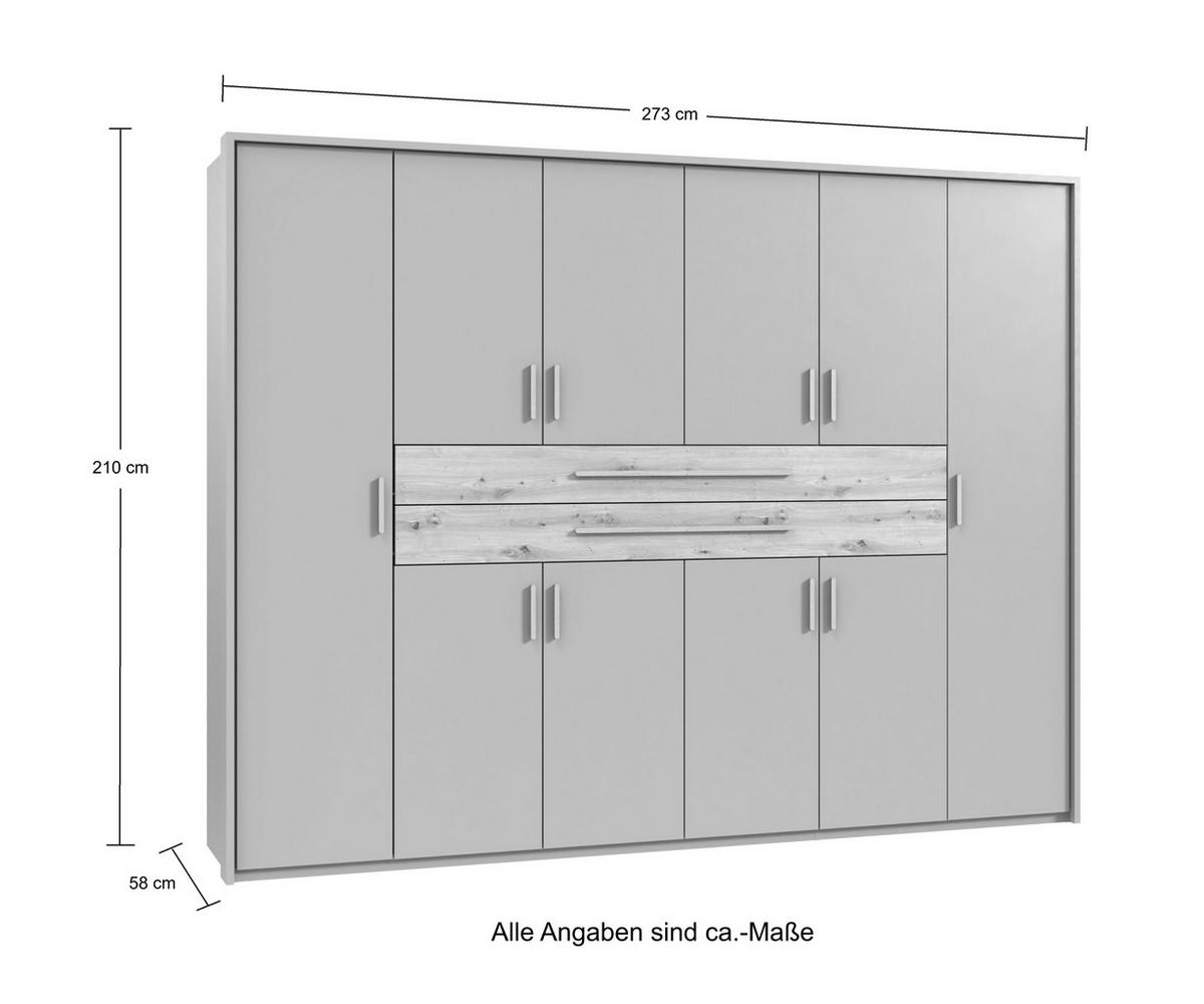DREHTÜRENSCHRANK B273/H210/T58 cm Beige Grau, Kleiderschrank mit 2 großen Schubkästen & Griffen in Eiche Artisan Dekor / 22645 - Greige/Eiche Artisan, Holzwerkstoff/Kunststoff (273/210/58cm) - luma-home