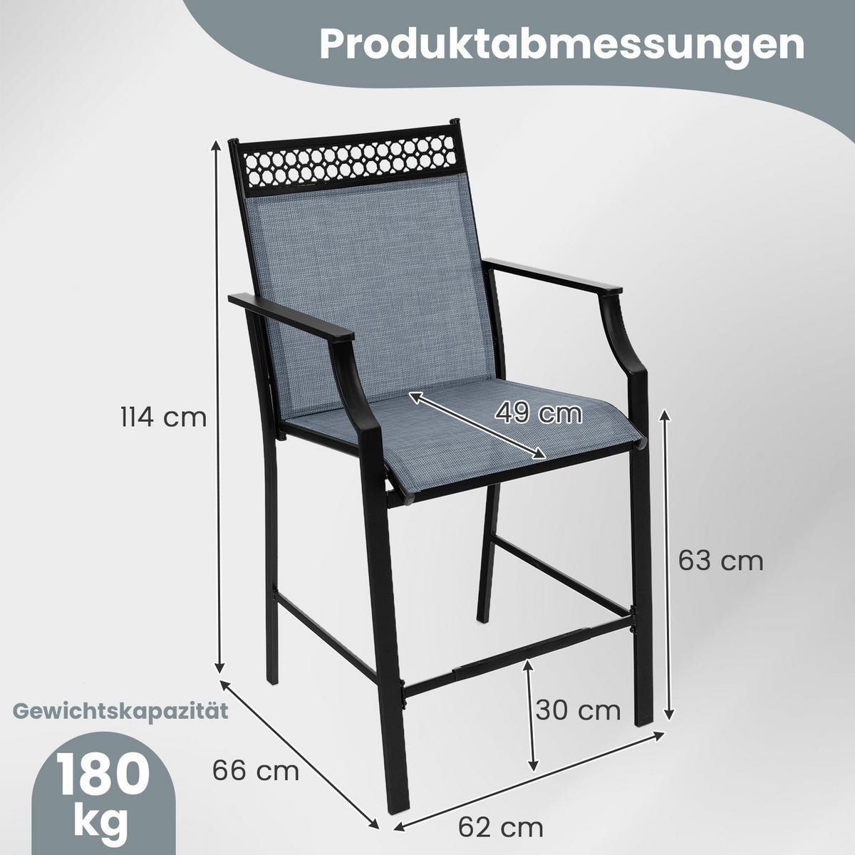 GARTENSTÜHLE Blau(2er-Set) - Blau, Metall (66/114/62cm) - COSTWAY