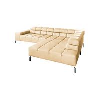 ECKSOFA NELSON Beige Leder Relaxfunktion - Beige/Schwarz, Leder/Metall (321/216cm) - KAWOLA