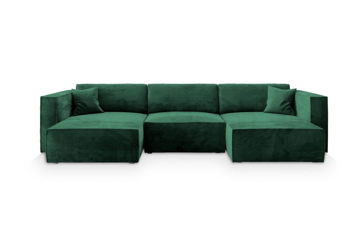 WOHNLANDSCHAFT SARMO M Grün Velours-Stoff mit Schlaffunktion - Grau/Grün, Holz/Kunststoff (347/70/148cm) - MASSENO