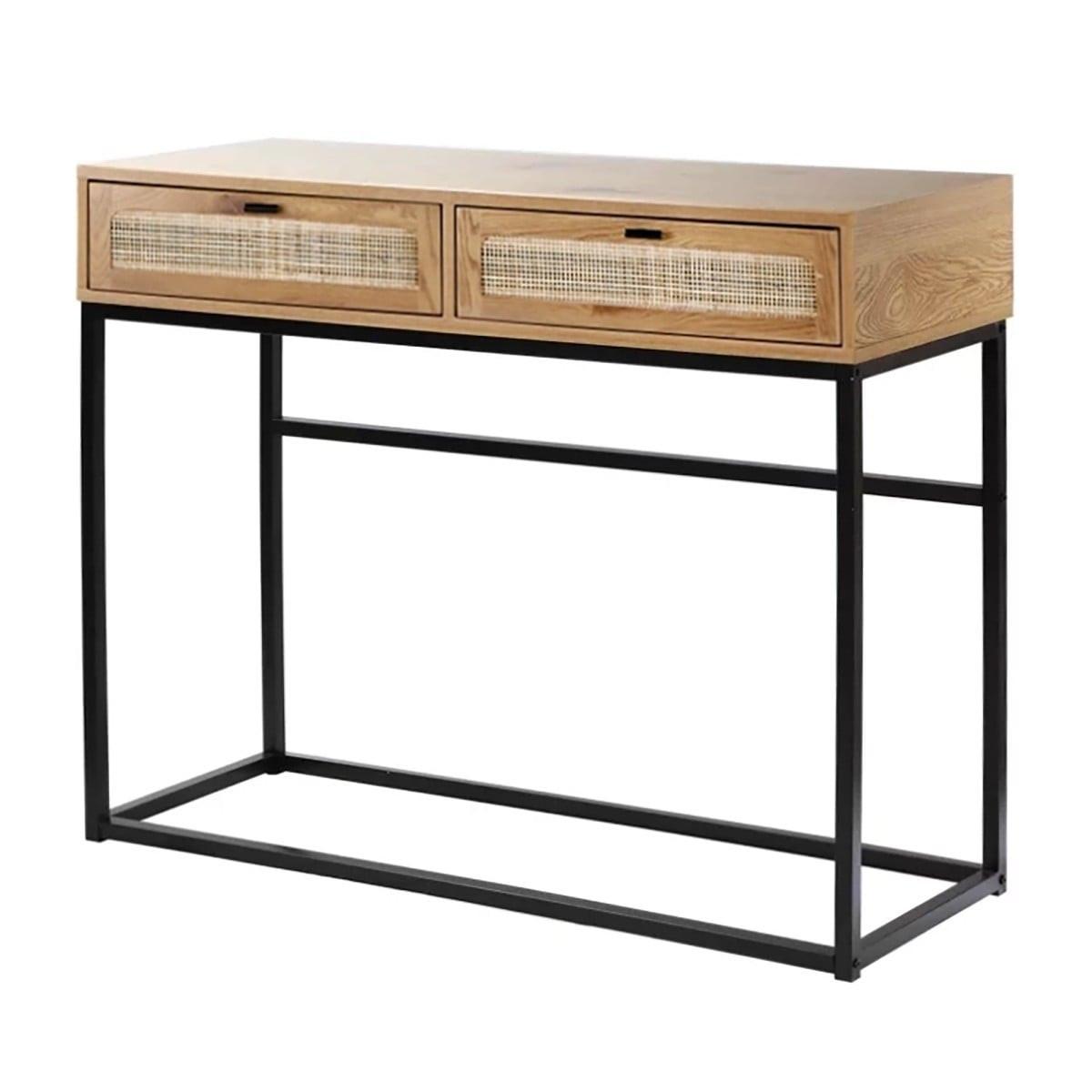KONSOLE aus Rattan mit 2 Schubladen - L100cm - Eschefarben, Holzwerkstoff (36/35/80cm) - Calicosy