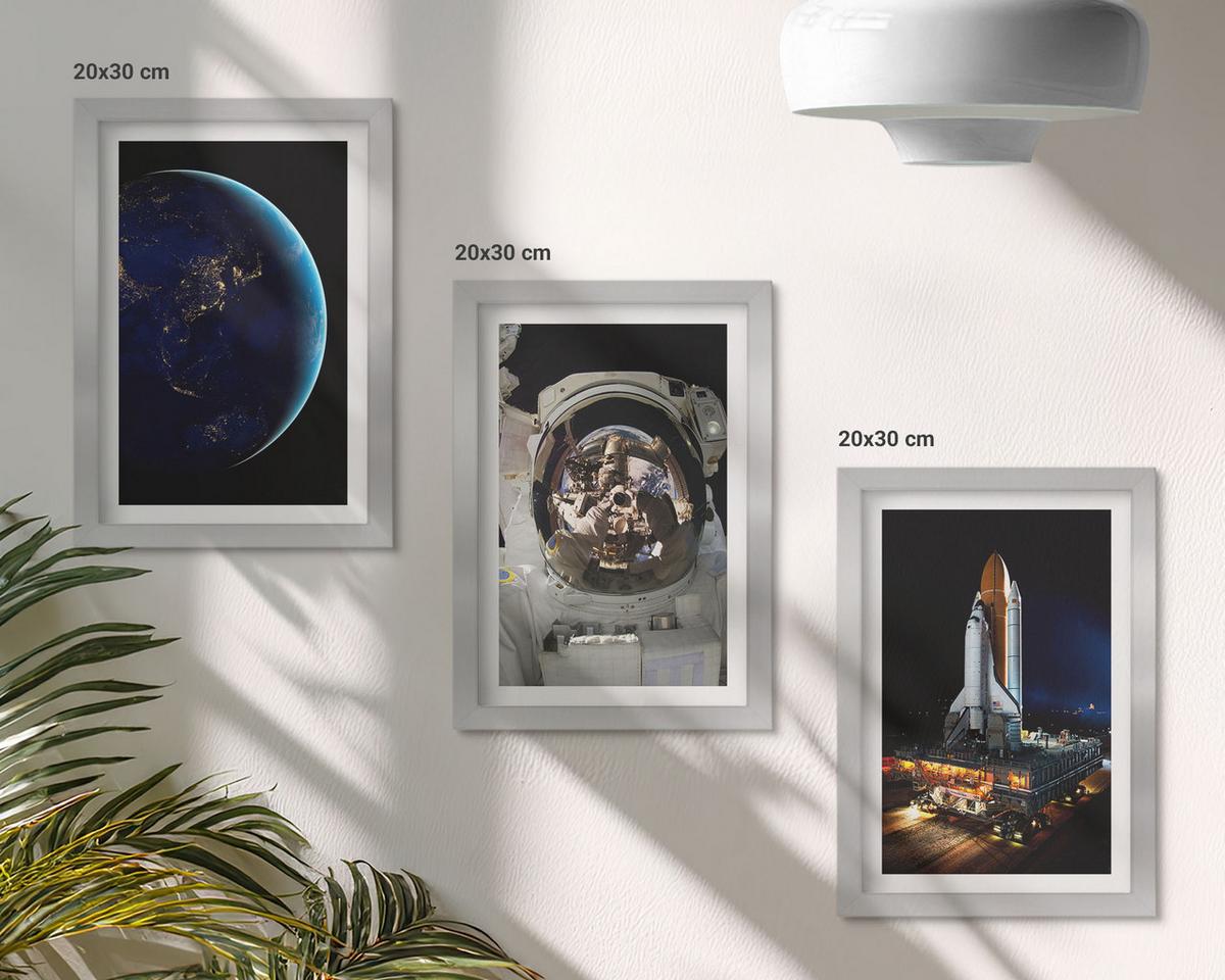 BILDER SET 3er Set - 20x30 cm Silberner Rahmen - Weltraum Erde Astronaut Rakete - Silberfarben, Kunststoff (20/30cm) - TULUP